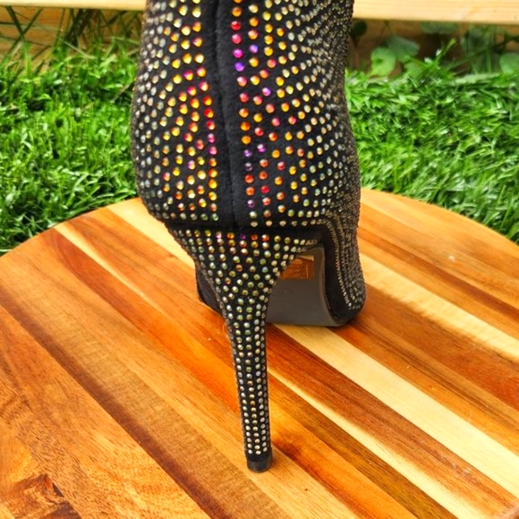 Sexy & Fun Black & Gold Rhinestone Flame Detail Sexy OTK Thigh Boots - Picture 11 of 16